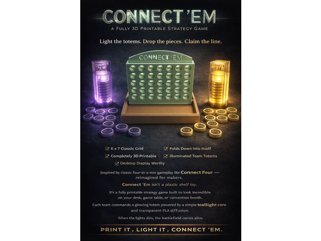Connect Em - 3D Yazdırılabilir Connect 4 Tarzı Masa Oyunu