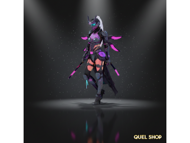 Cyberpunk Samuray Kadın Heykeli
