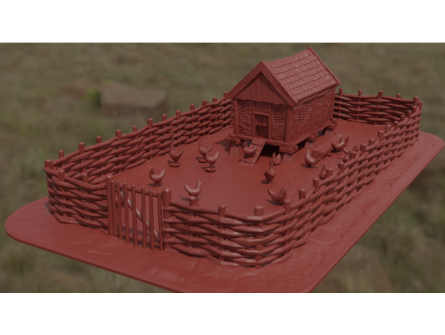 28mm Ortaçağ tavuk kümesi ve çitli hayvan alanı